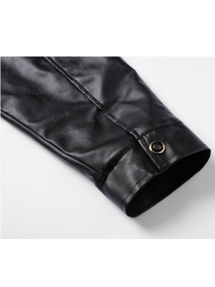 Veste en cuir PU, polaire, à revers, noir, photo 8