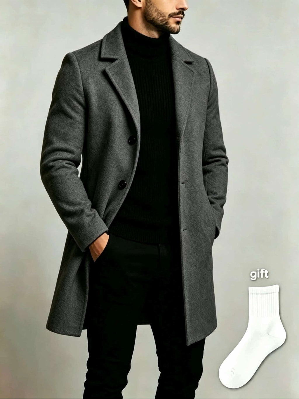 Trench pour homme, à revers, gris foncé
