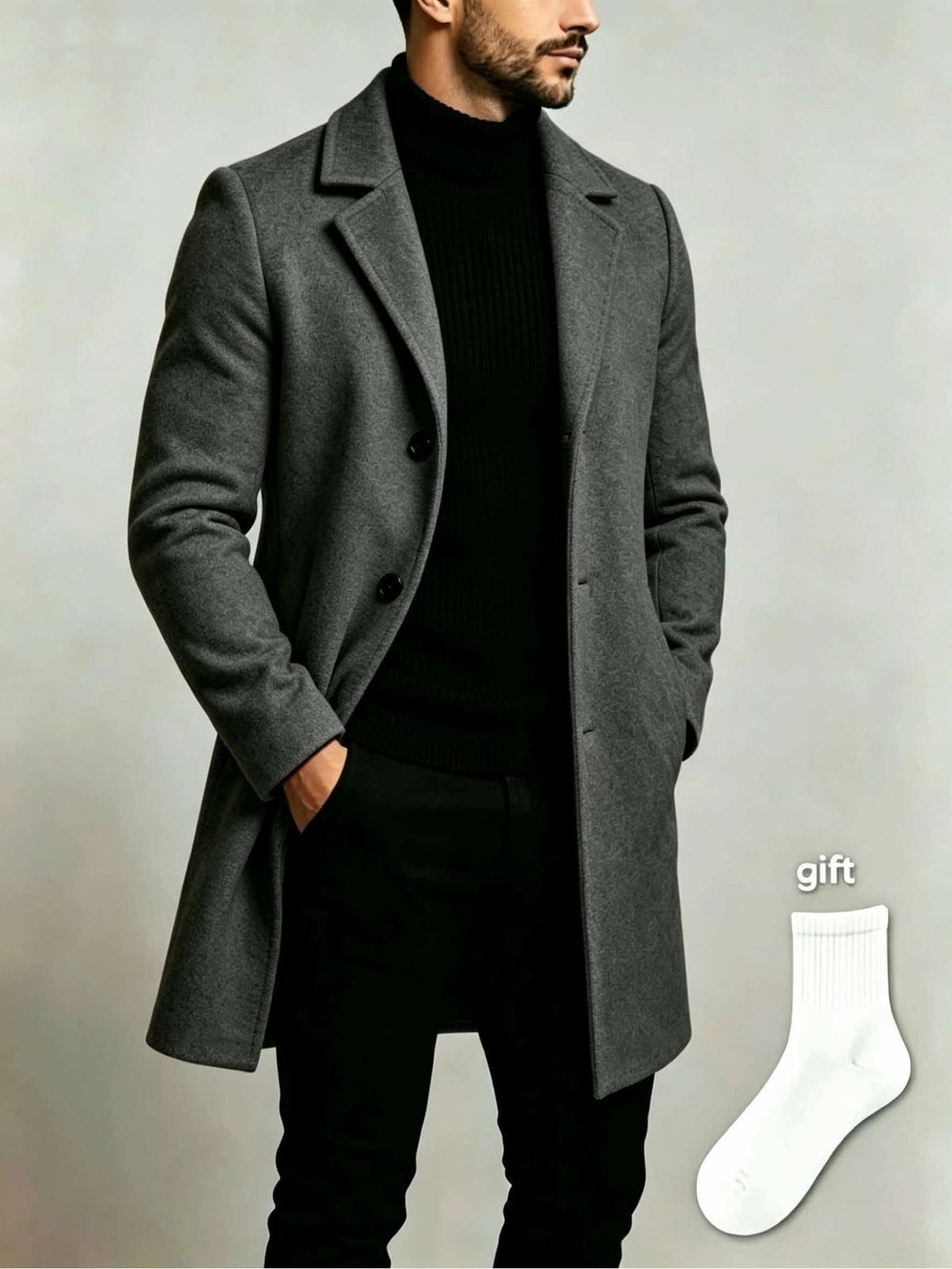 Trench pour homme, à revers, gris foncé