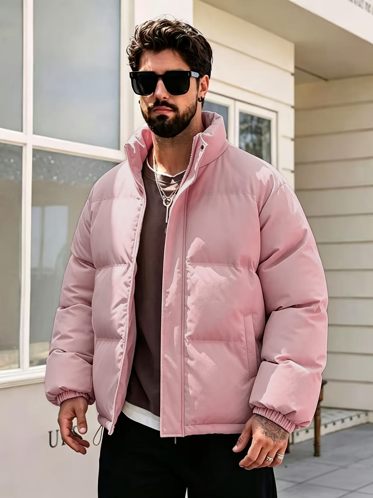 Manteau matelassé pour homme, à col montant, bourgogne