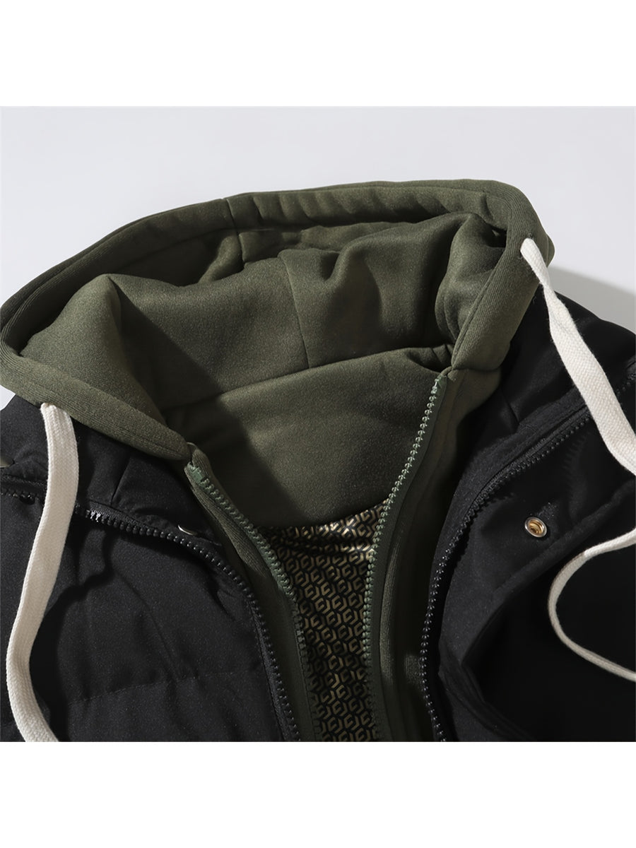 Gilet d'hiver chaud, design tendance sans manches aspect 2-en-1, capuche à cordon de serrage réglable, fermeture avant double ouverture par boutons-pression et fermeture éclair, poche de rangement pratique à insertion latérale, détails de bordu, photo 18