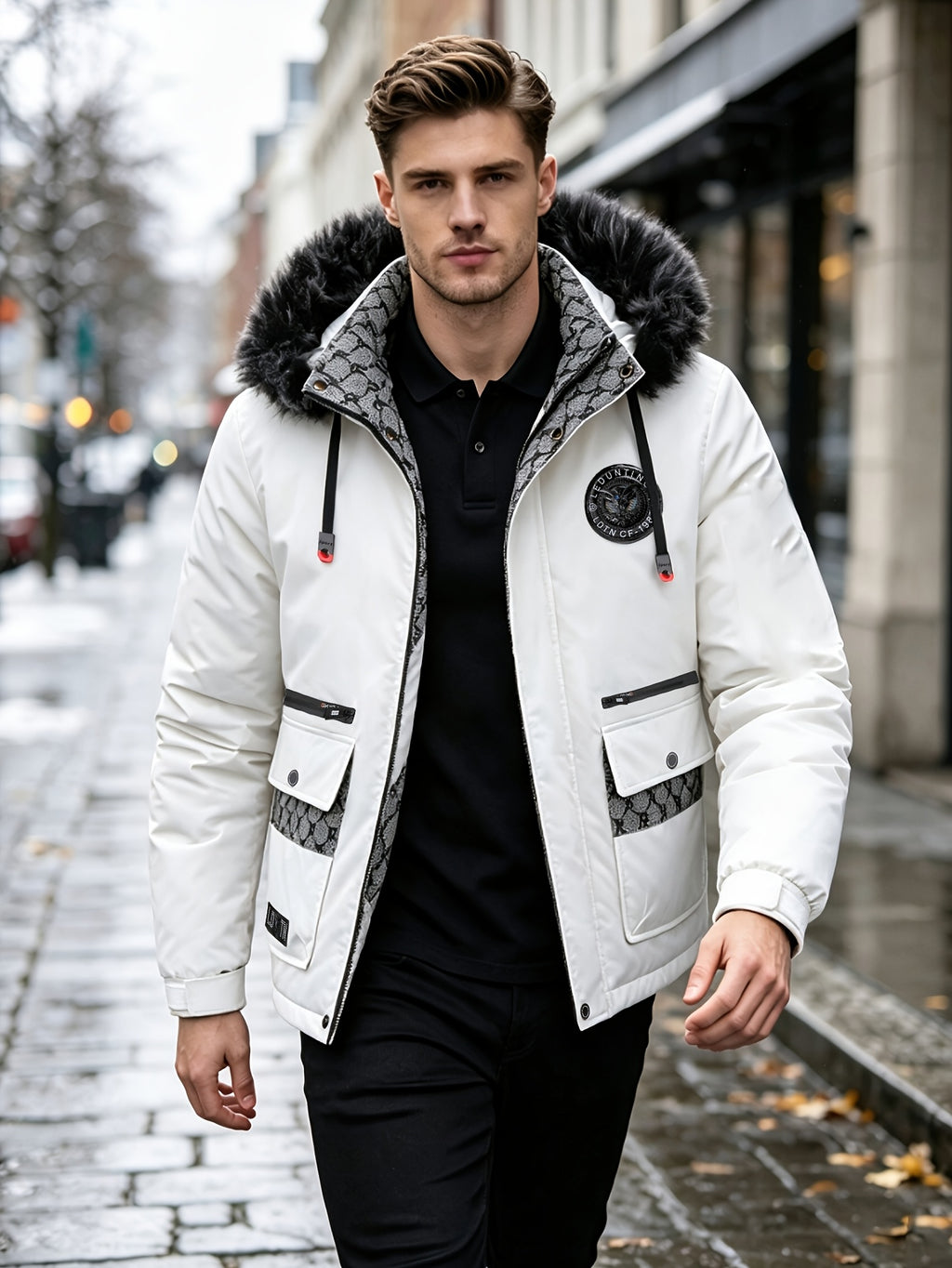 Manteau pour homme, à capuche, blanc
