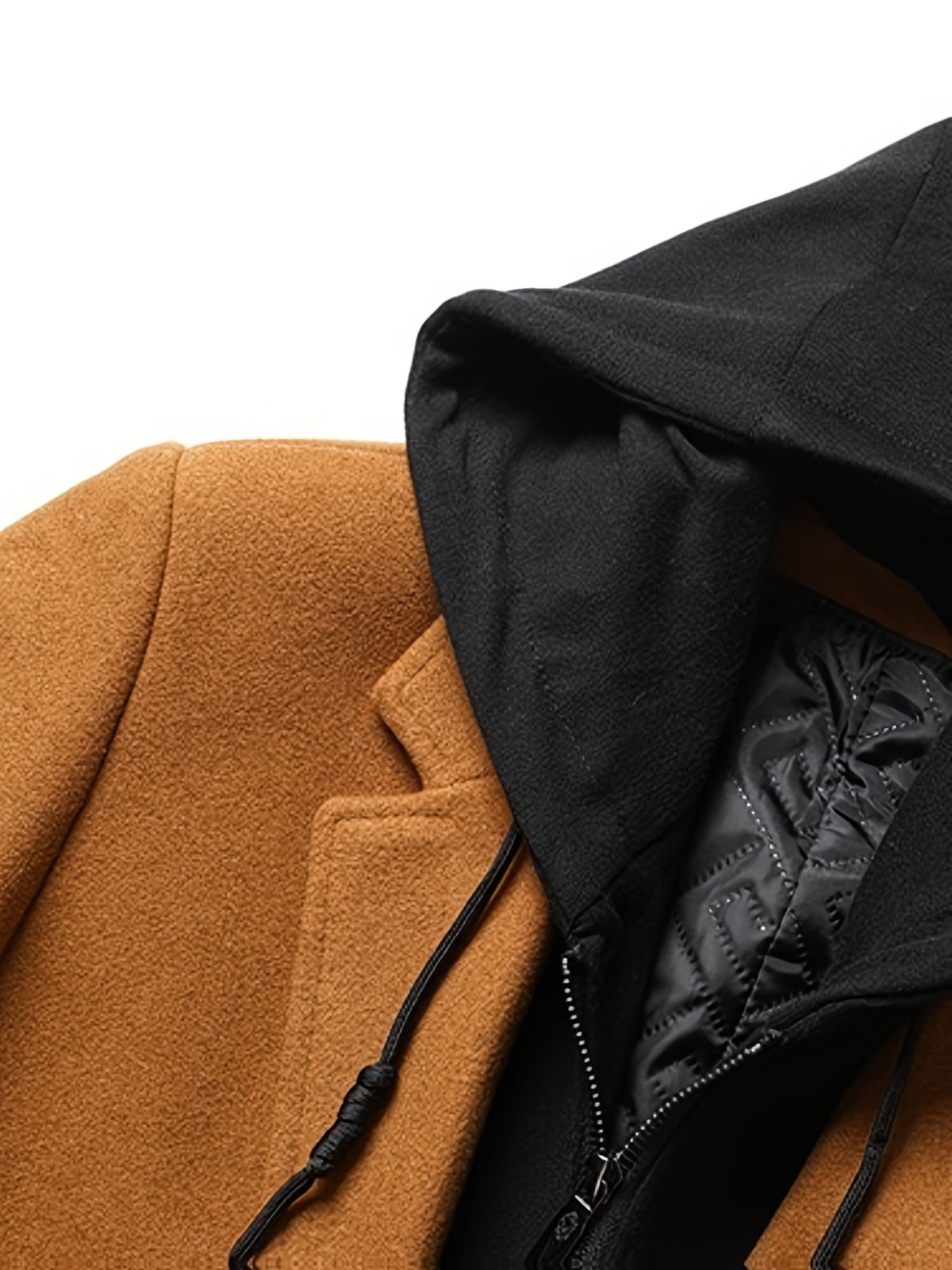 Manteau trench en velours pour homme, 30 % laine, capuche amovible