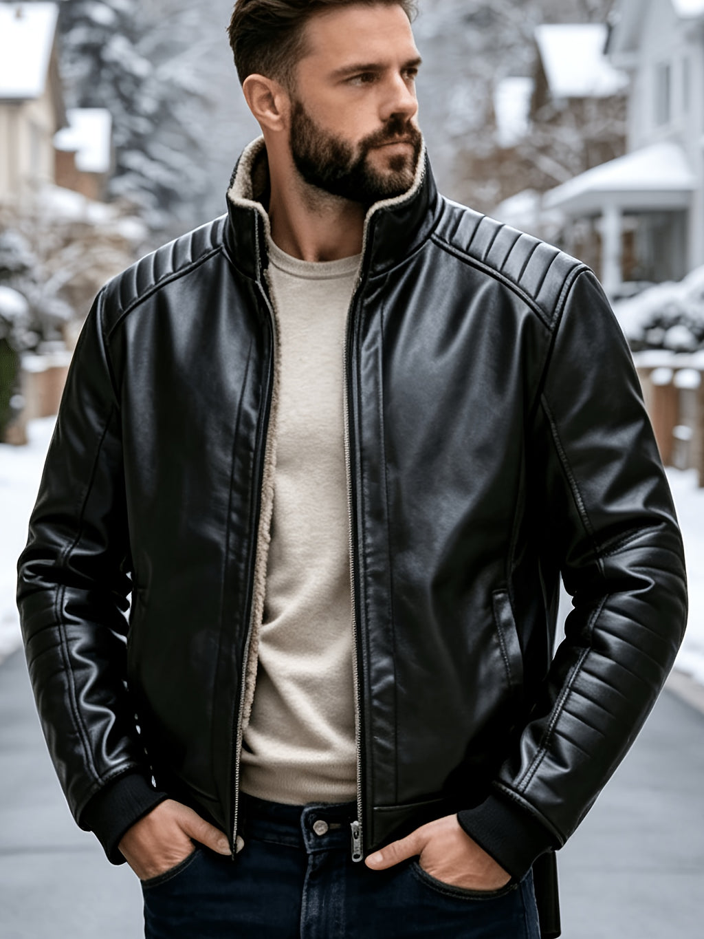 Veste en fausse fourrure, à revers, café