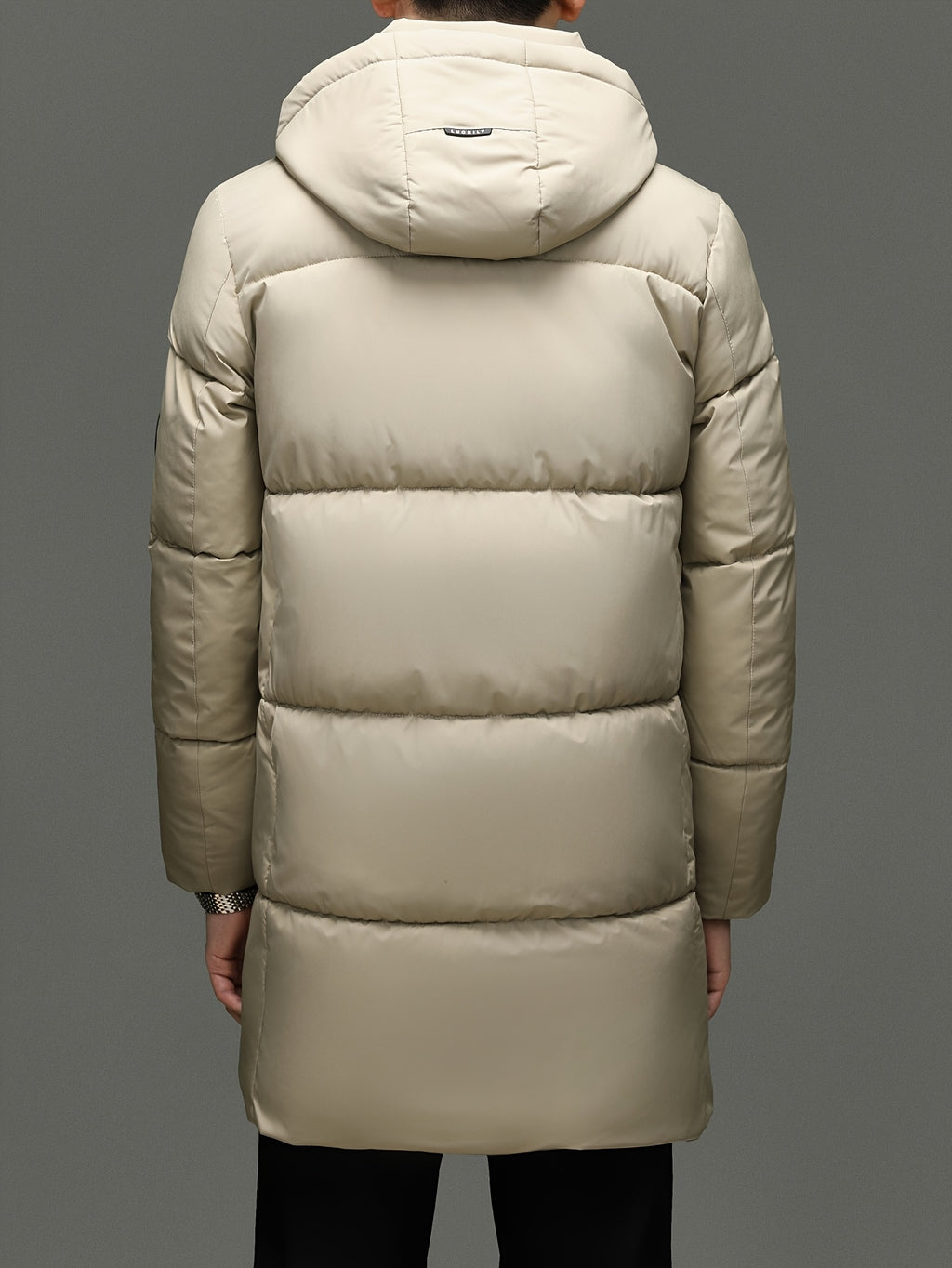 Manteau matelassé long pour homme, à capuche, noir