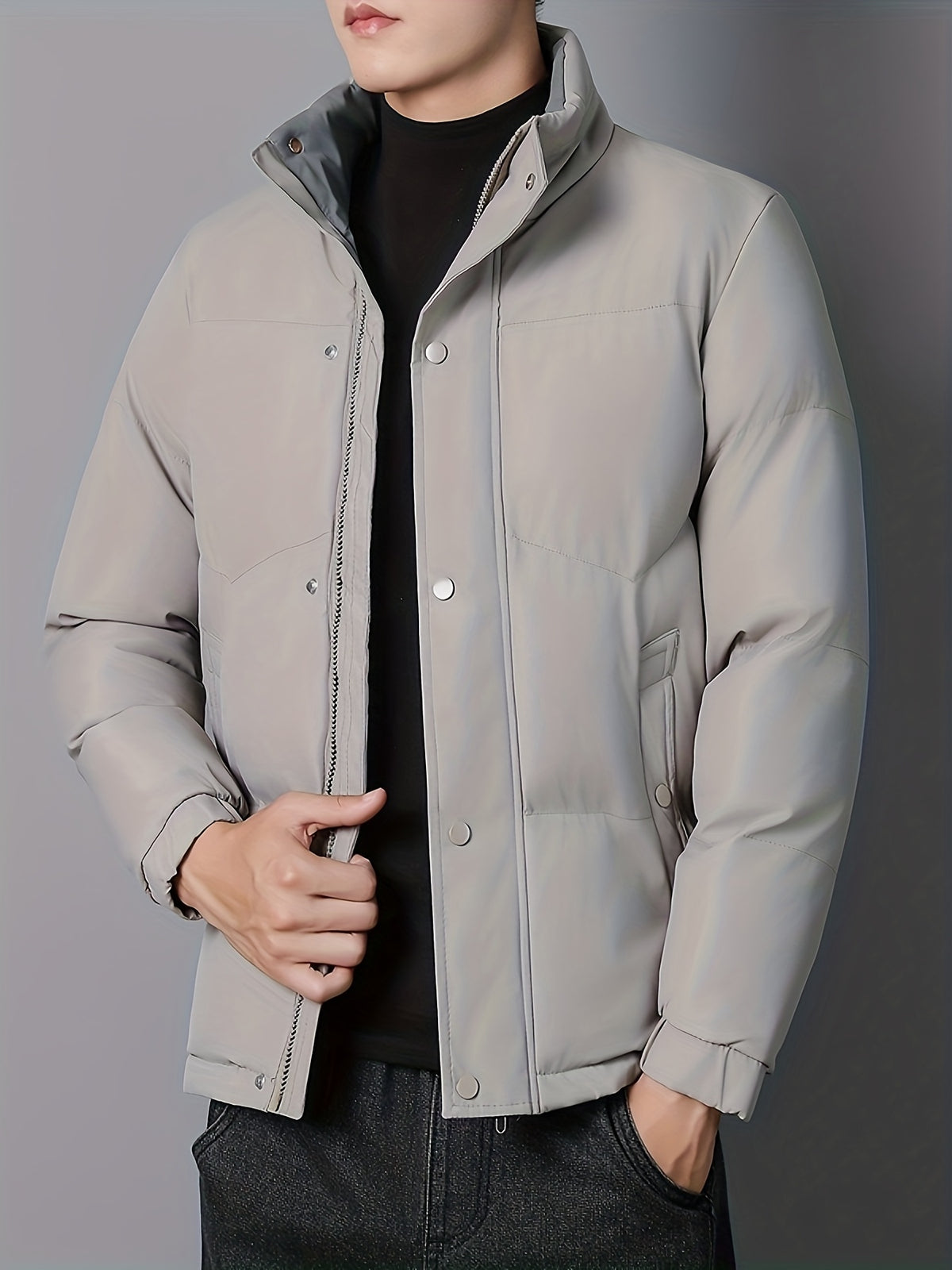 Manteau matelassé pour homme, coupe-vent, à col montant, noir