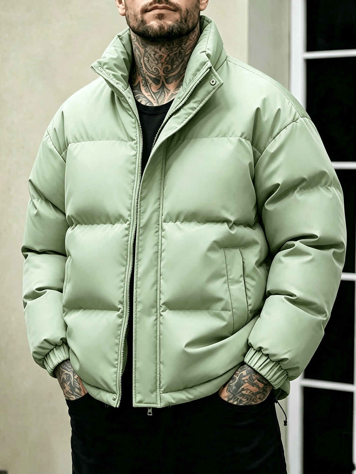 Veste pour homme, à col montant, blanc