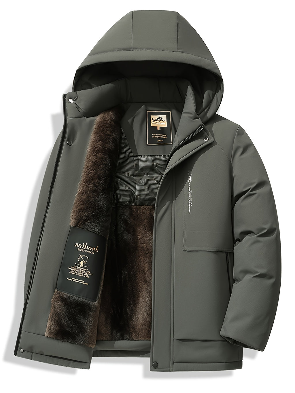Parka matelassée pour homme, coupe-vent, à capuche, gris vert