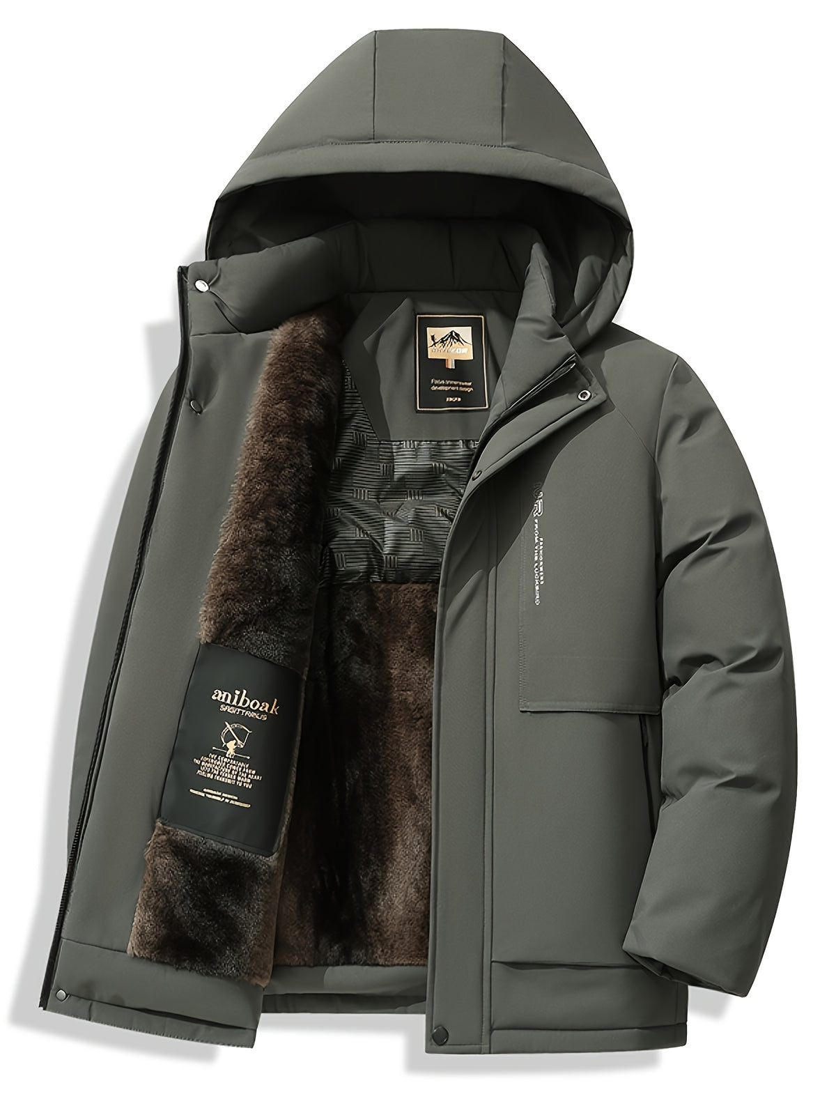 Parka matelassée pour homme, coupe-vent, à capuche, gris vert