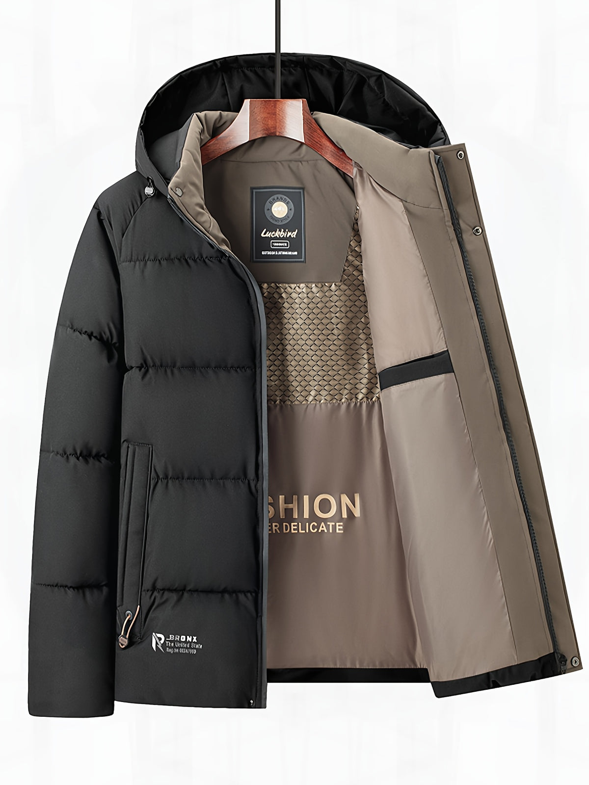 Veste matelassée pour homme, capuche amovible, à col montant