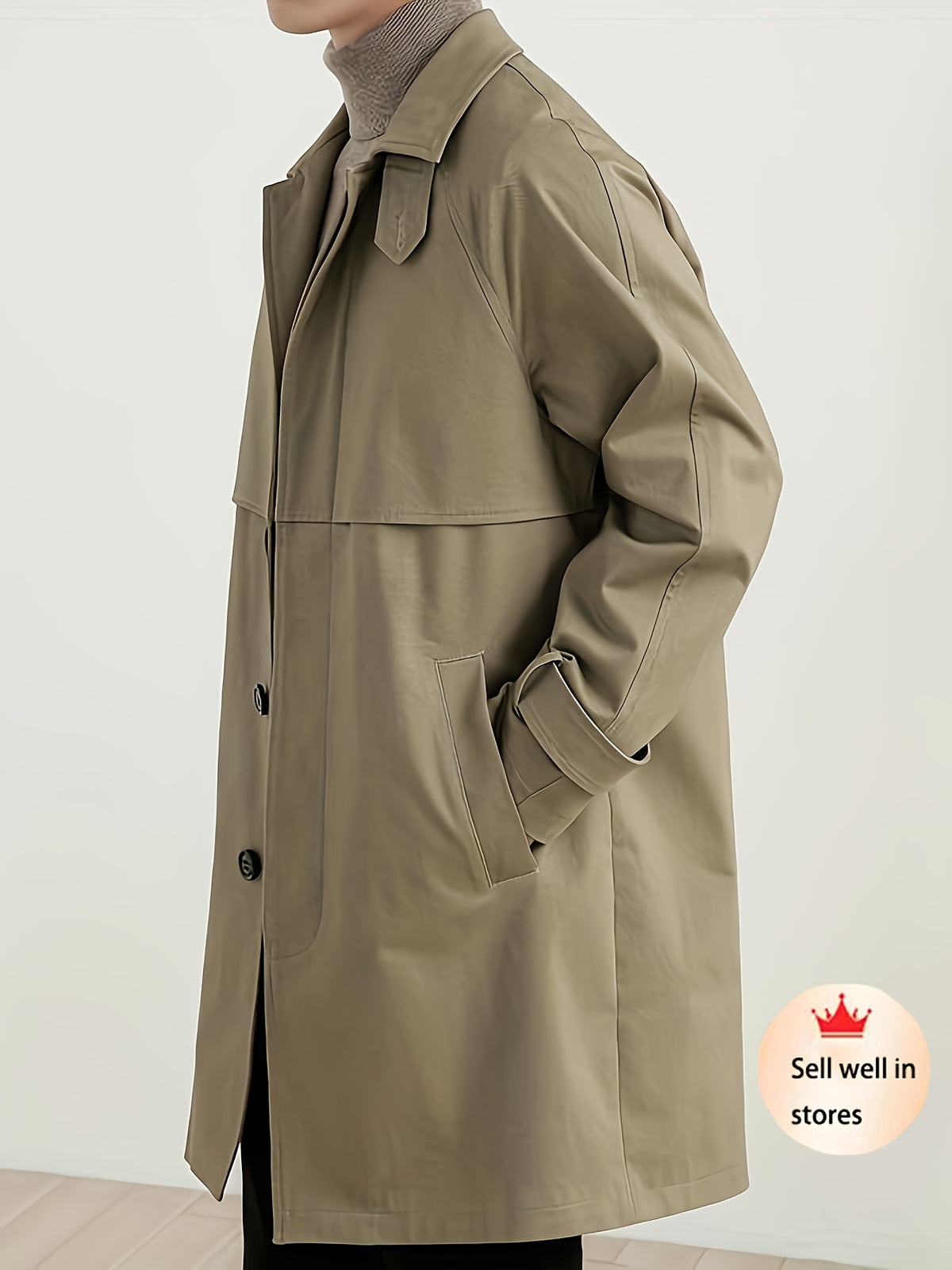 Trench pour homme, à revers, kaki