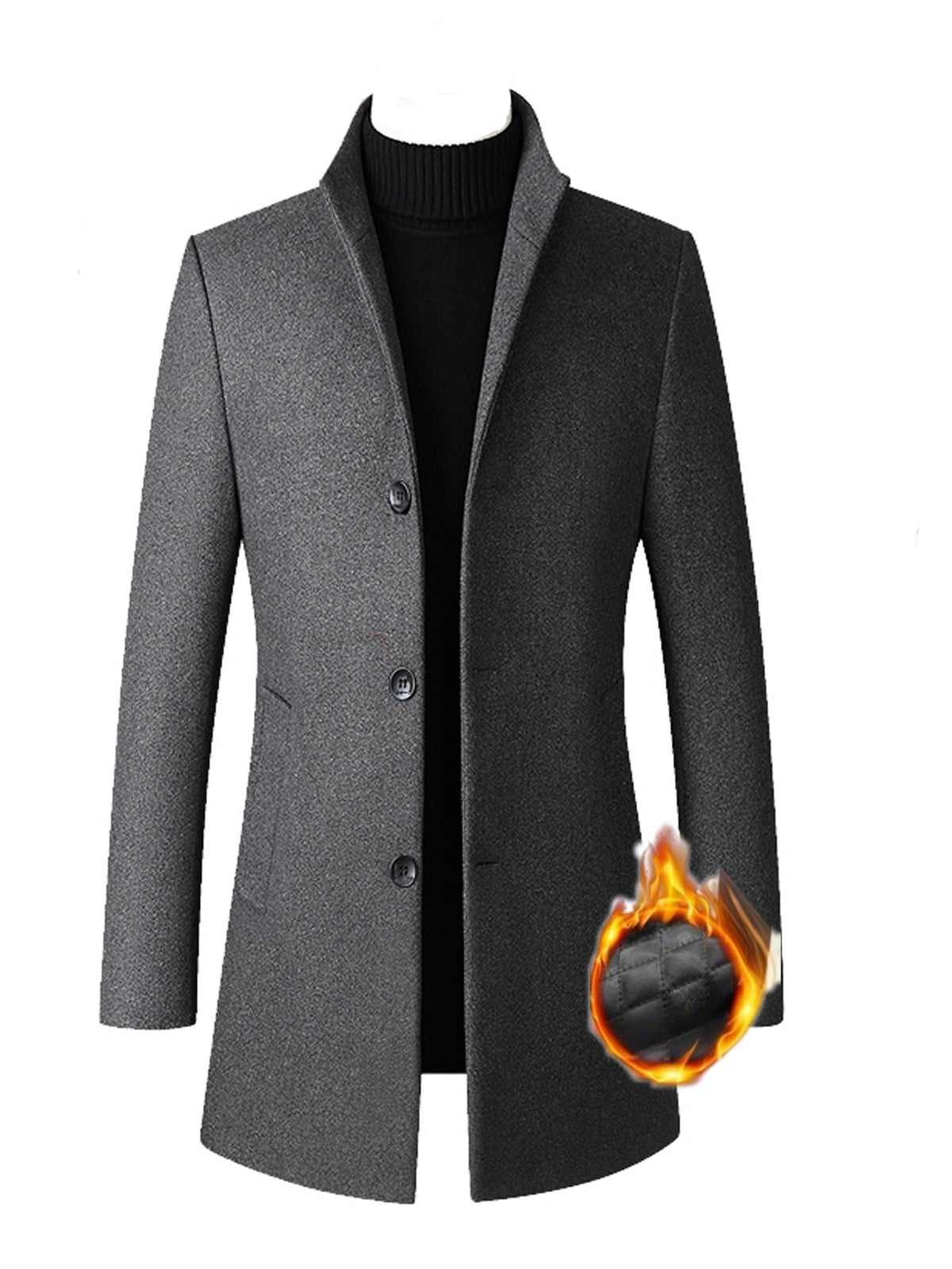 Manteau coupe-vent pour homme, 40 % laine, col montant
