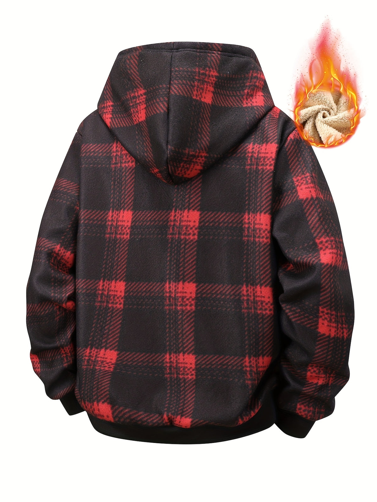 Veste pour homme, à carreaux, à capuche, rouge foncé-a