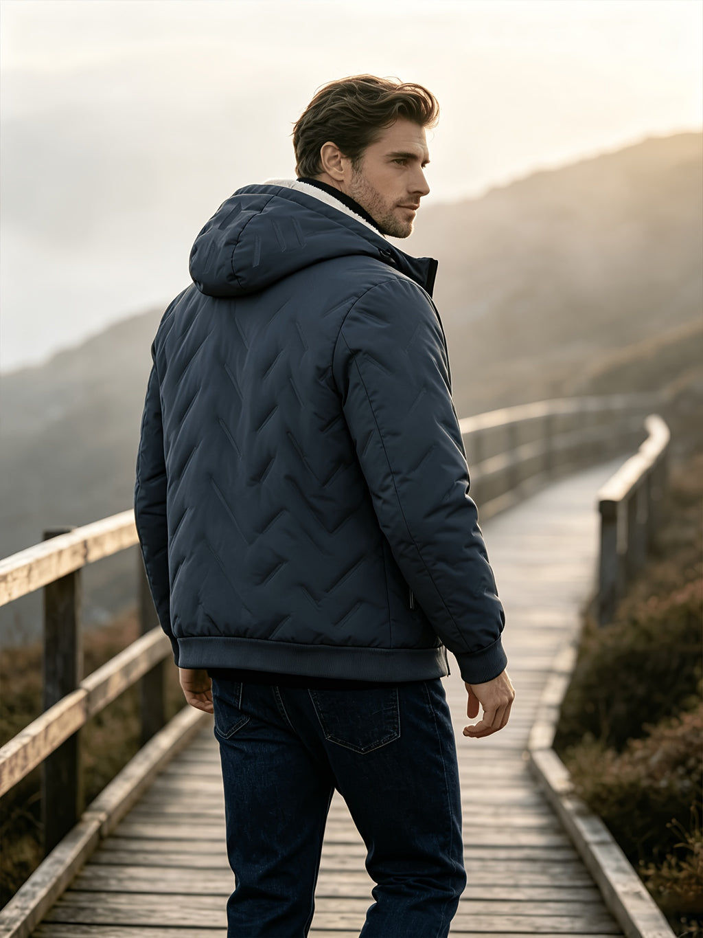 Veste matelassée pour homme, polaire, à capuche, gris