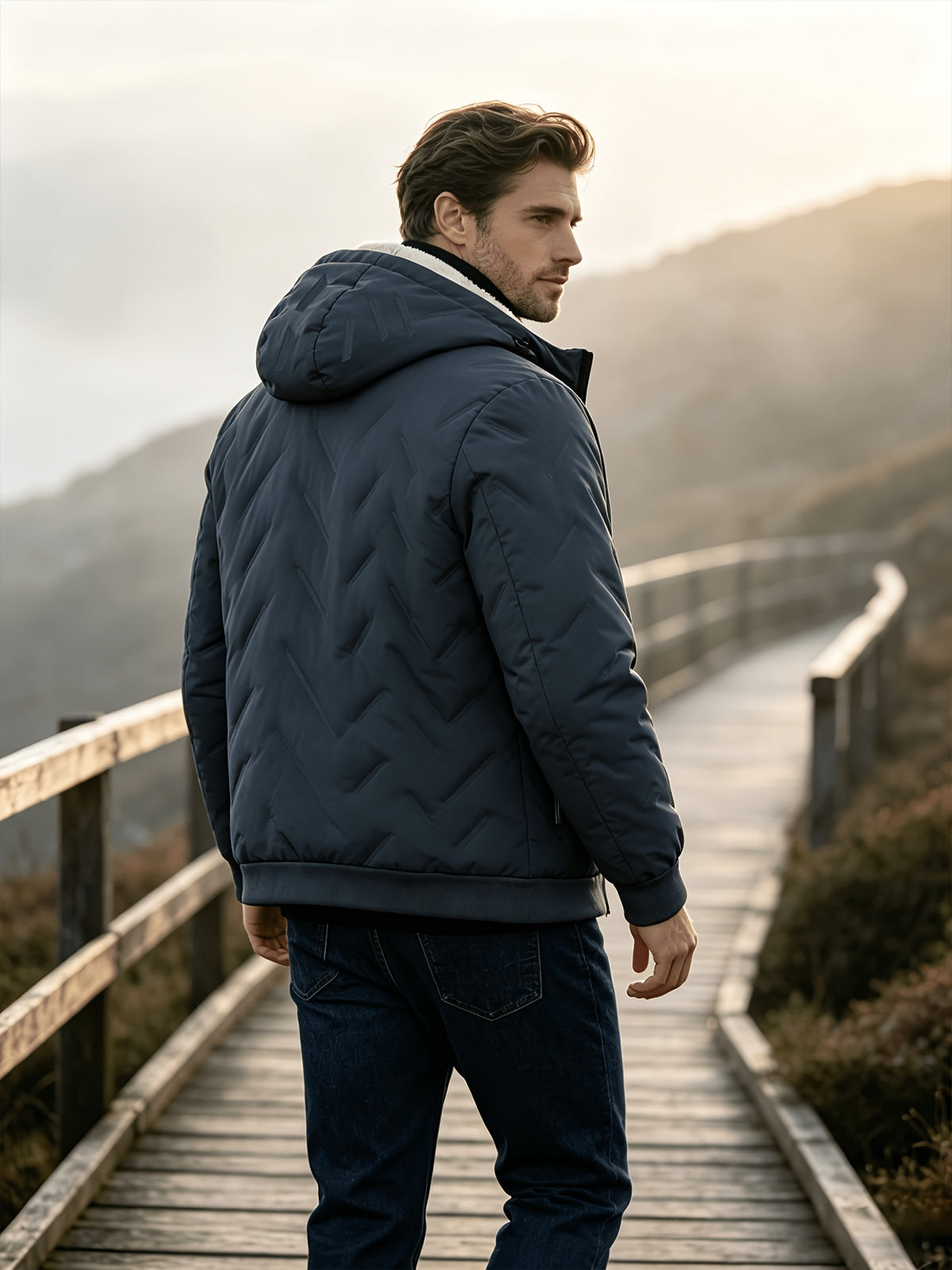 Veste matelassée pour homme, polaire, à capuche, gris