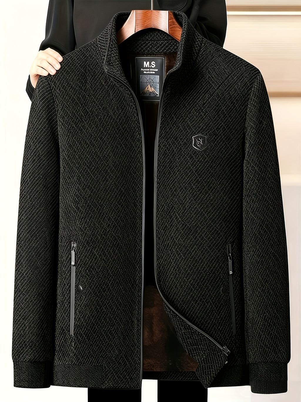 Veste, à col montant, noir bleu, détail du vêtement