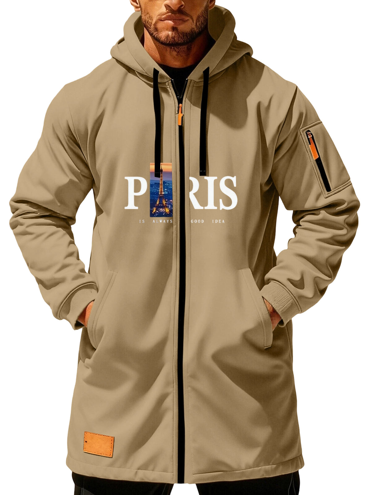 Trench pour homme, à capuche, noir