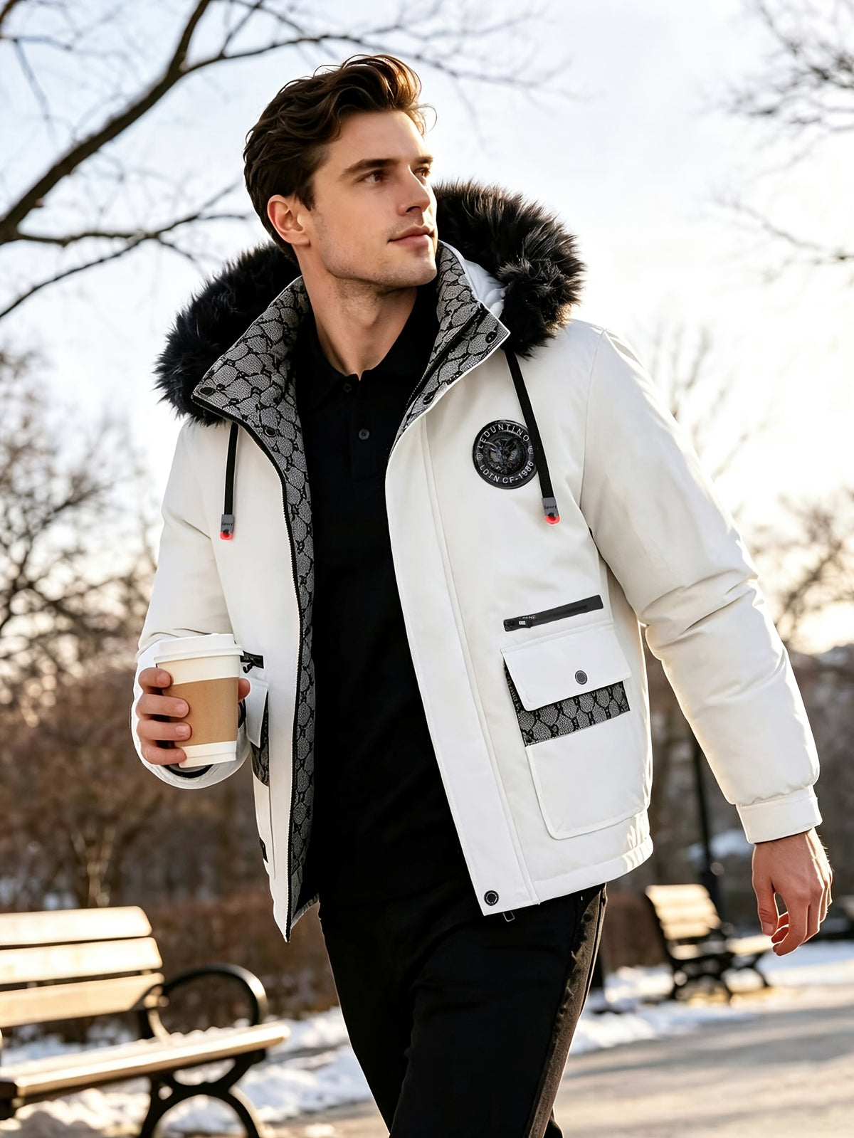 Manteau pour homme, à capuche, blanc