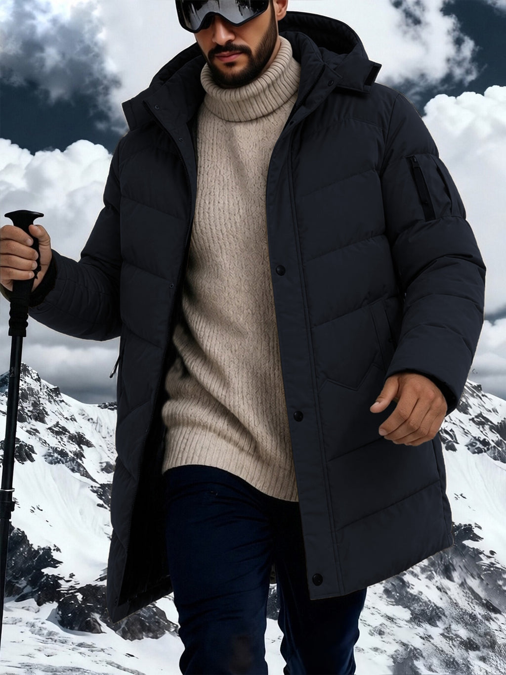 Manteau matelassé pour homme, capuche amovible