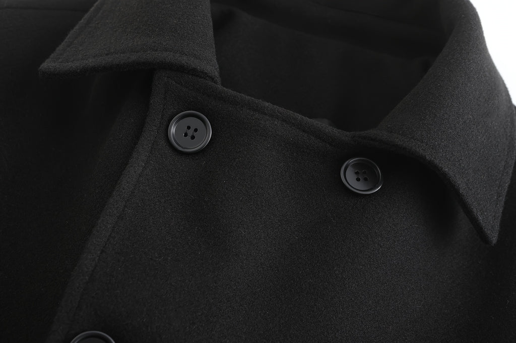 Trench long, tweed, à revers, détail du vêtement