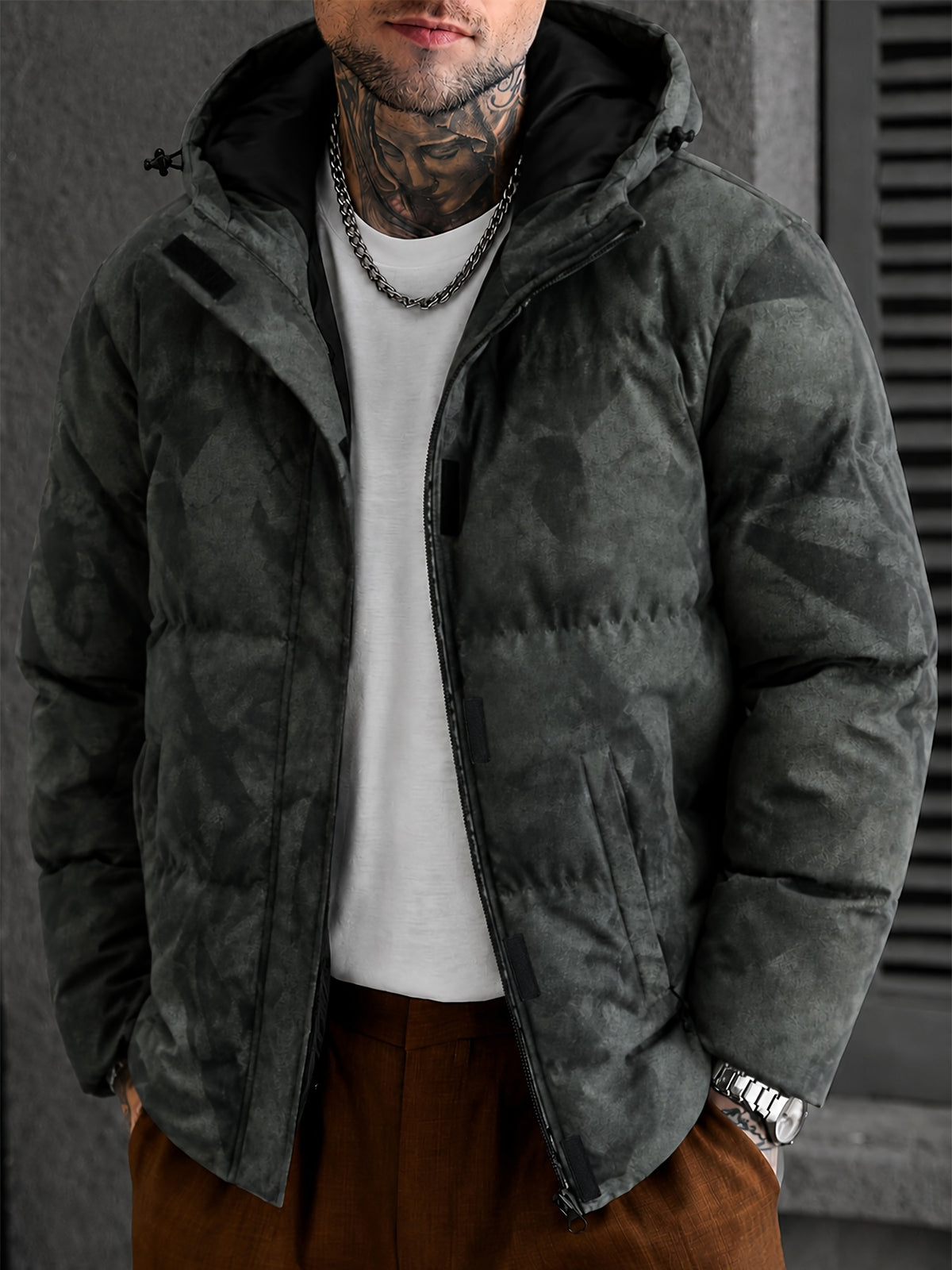 Veste pour homme, coupe-vent, à capuche, vert olive