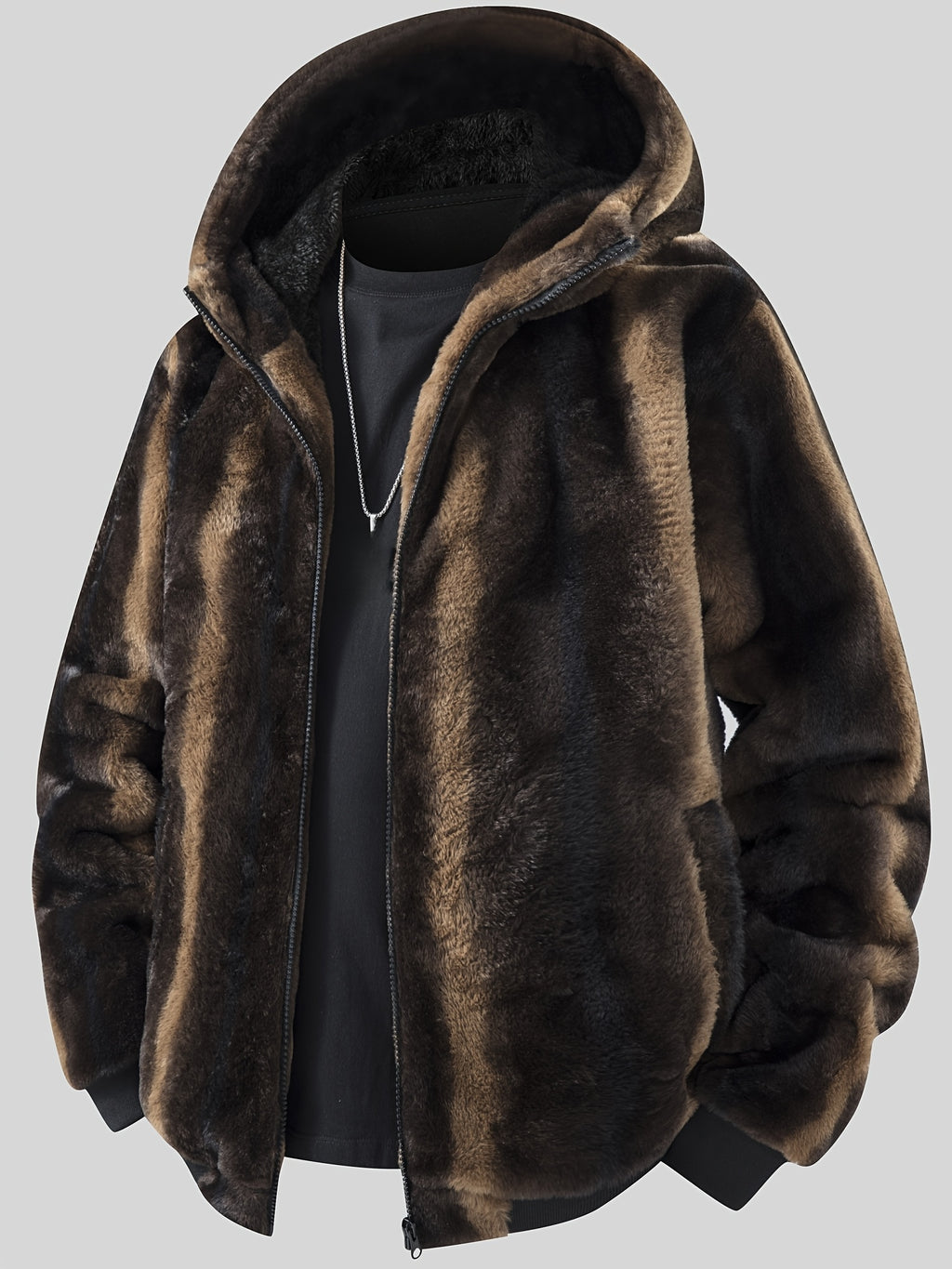 Veste en fausse fourrure pour homme, à capuche