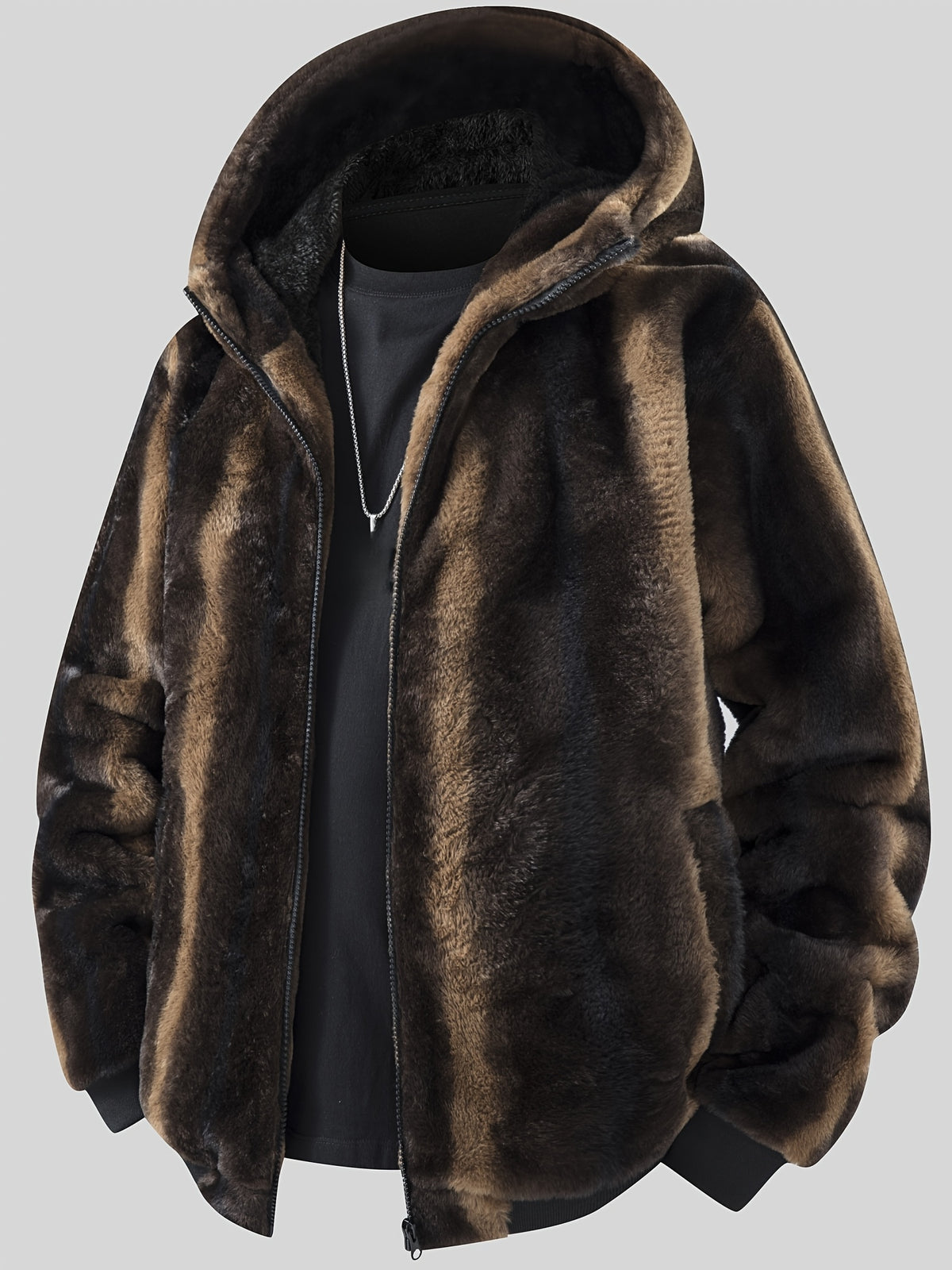 Veste en fausse fourrure pour homme, à capuche