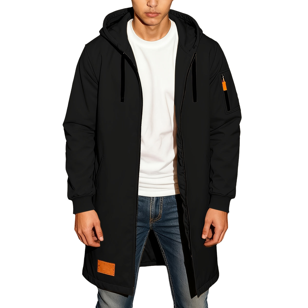 Veste long pour homme, à capuche, noir