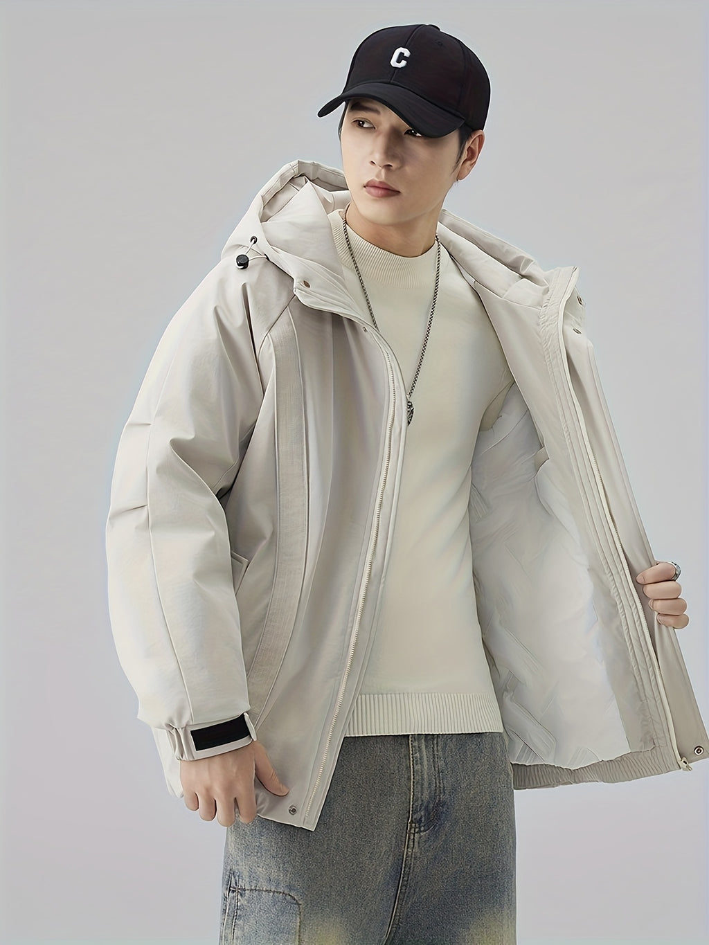Manteau matelassé pour homme, à capuche, noir