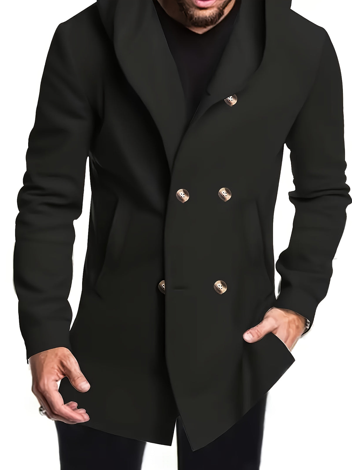Manteau mi-long en tweed à capuche et double boutonnage Image