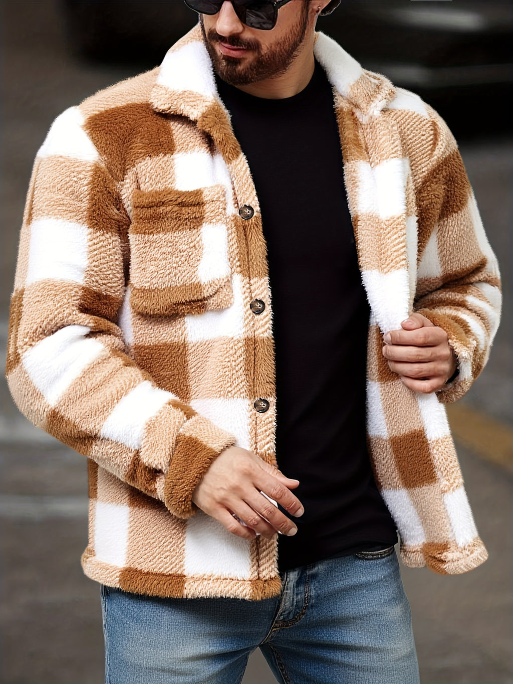 Veste long pour homme, polaire, à revers, kaki