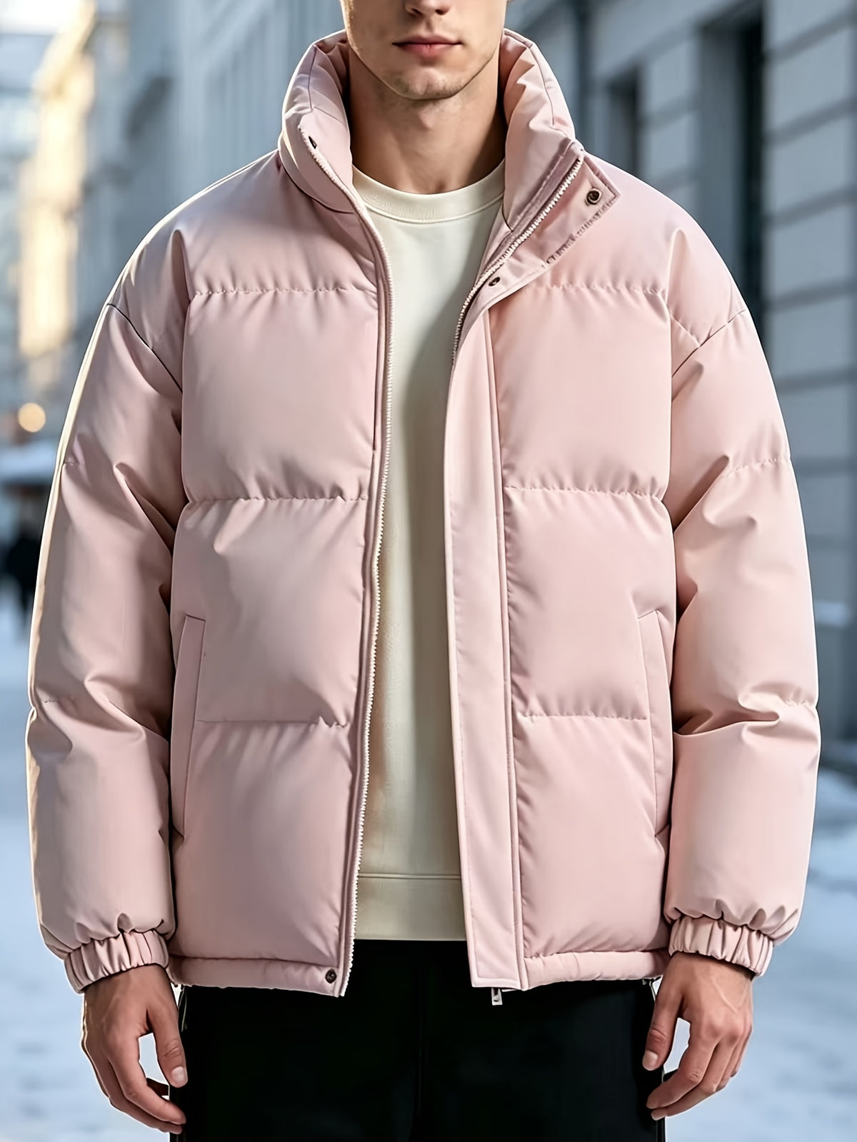 Veste pour homme, à col montant, rouge tendre