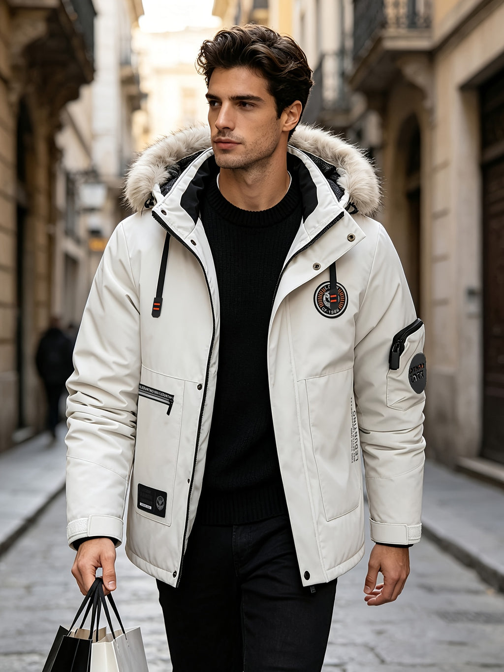 Veste pour homme, capuche amovible, blanc