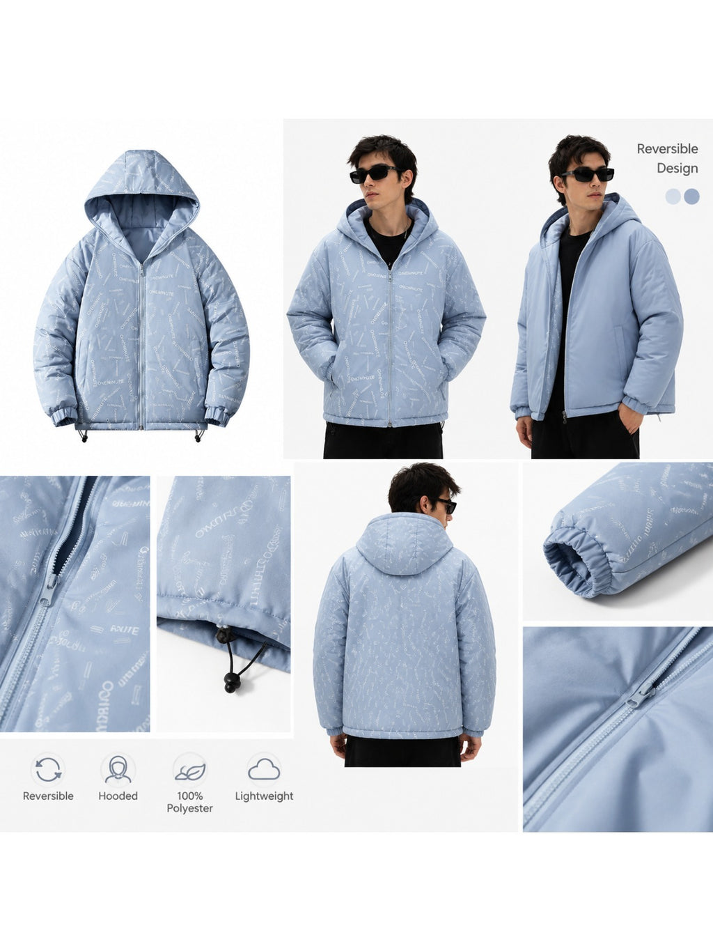 Veste matelassée pour homme, réversible, à capuche