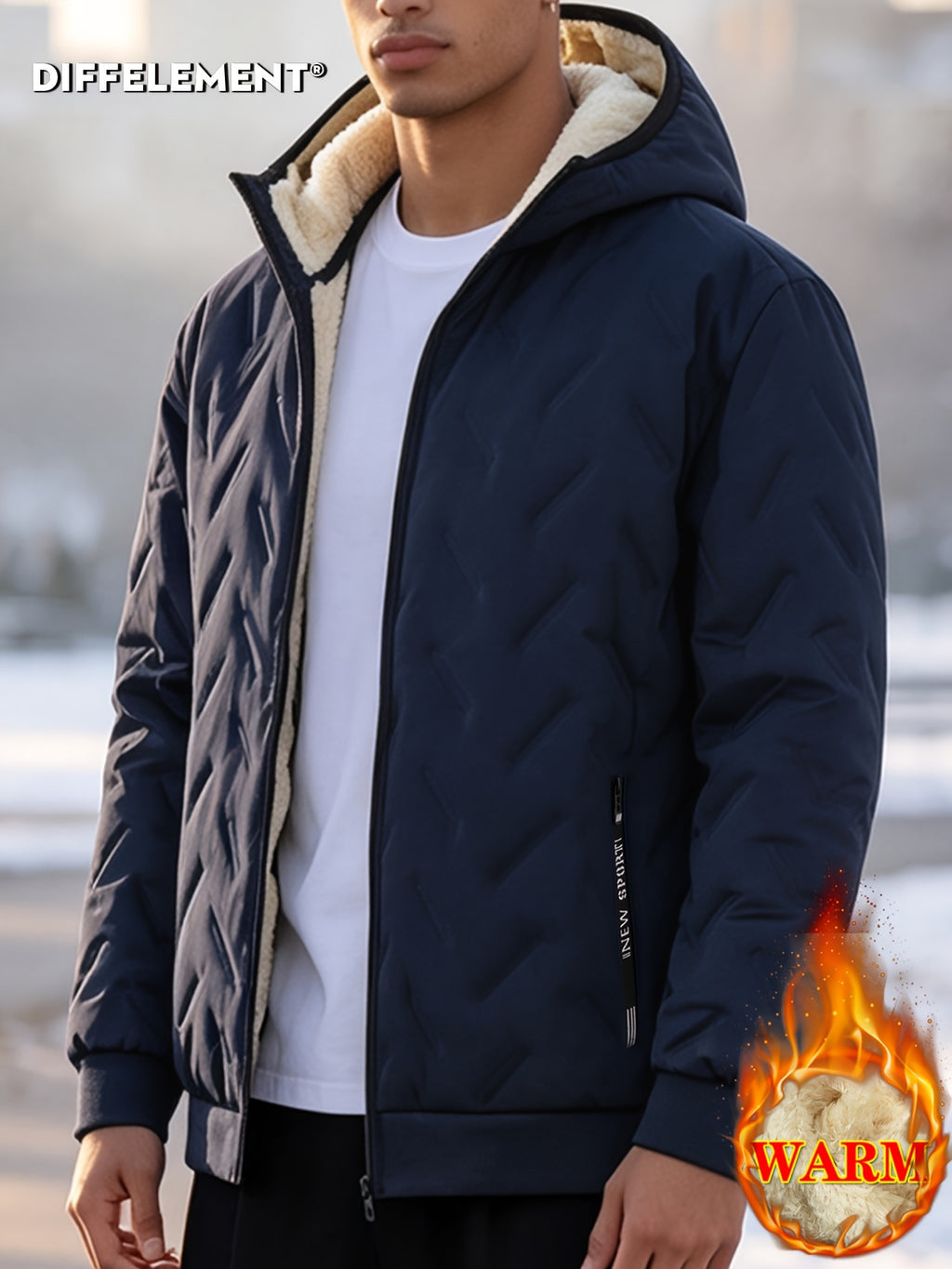 Veste matelassée pour homme, coupe-vent, à capuche, bleu