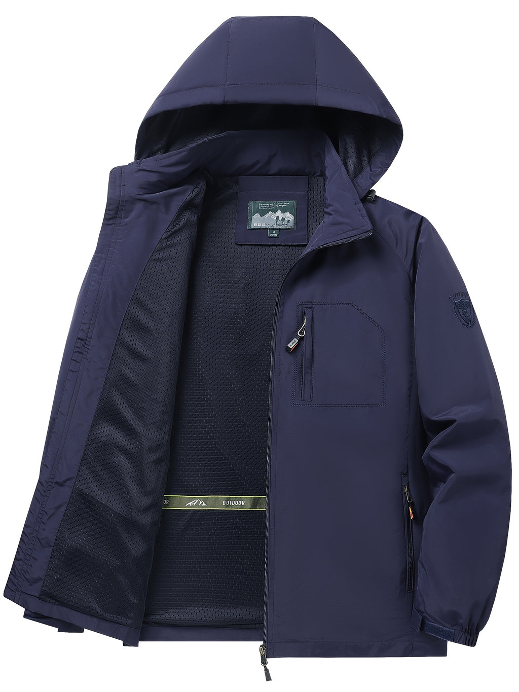 Veste longue, coupe-vent, à capuche, bleu marine, photo 7