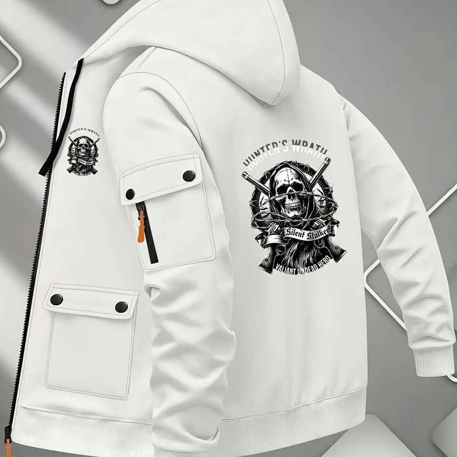 Veste long, à capuche, gris foncé, coloris blanc