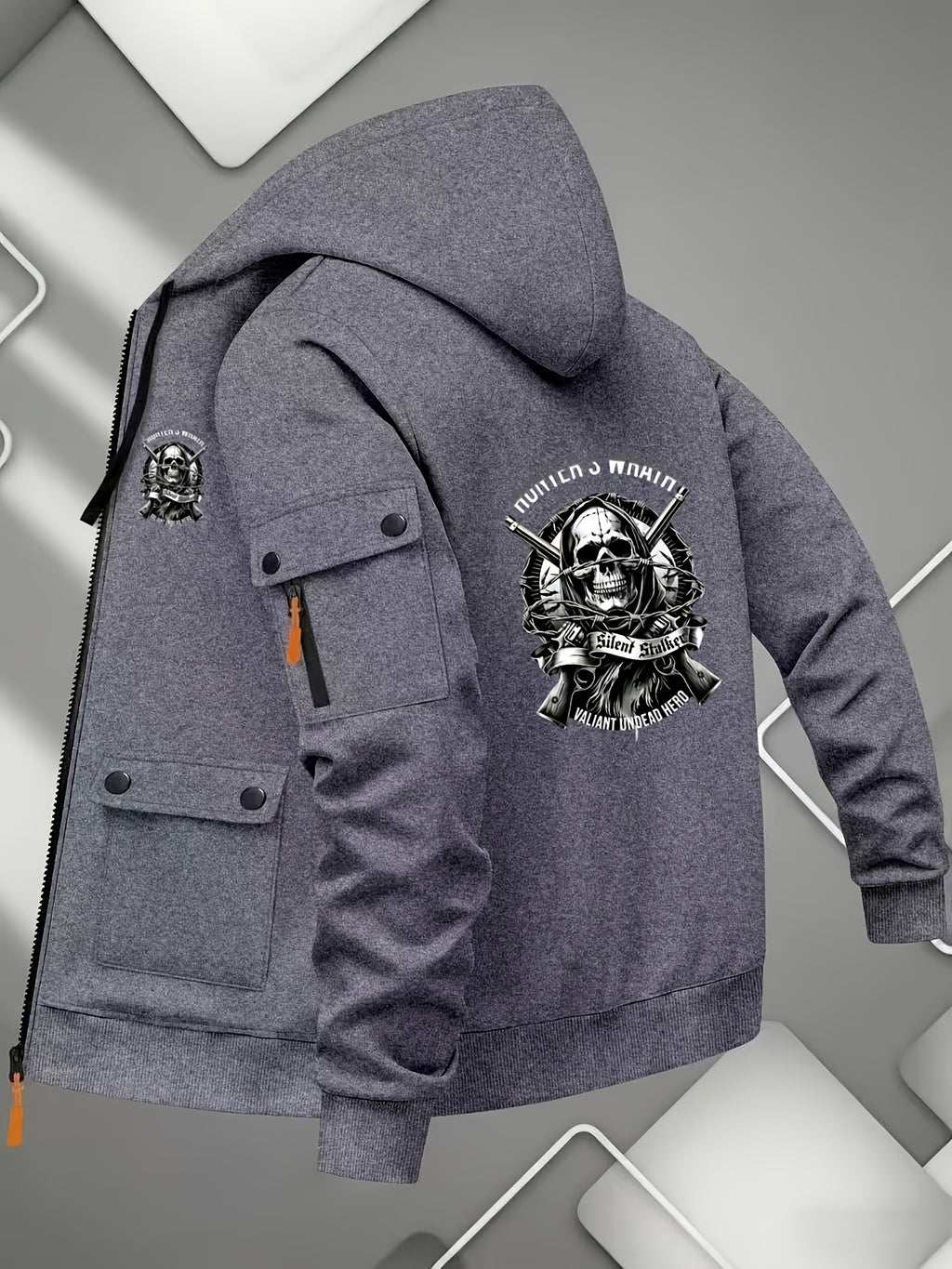 Veste long pour homme, à capuche, gris foncé