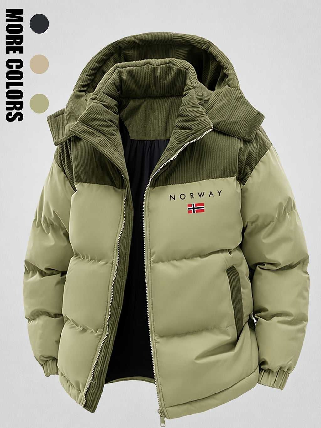 Manteau matelassé pour homme, à capuche, vert