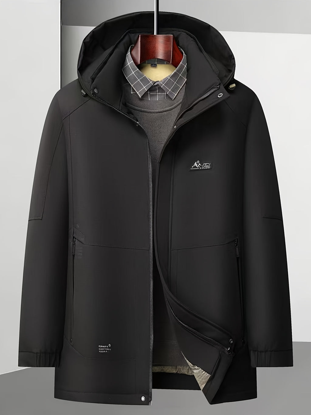 Manteau long pour homme, à capuche, café