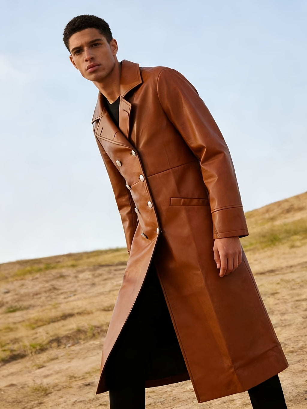 Trench pour homme, coupe-vent, à revers, noir