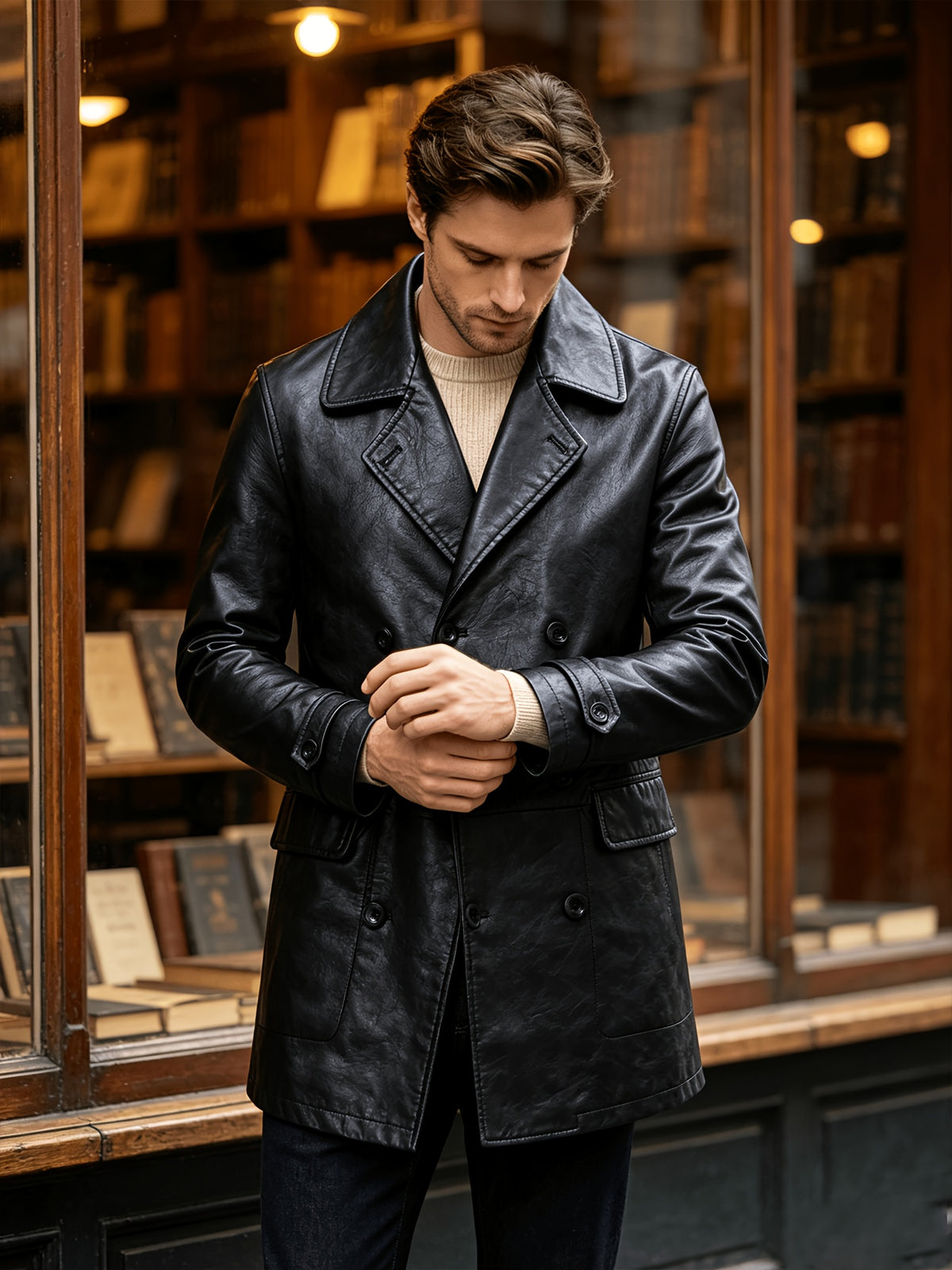 Veste pour homme, à revers, marron foncé