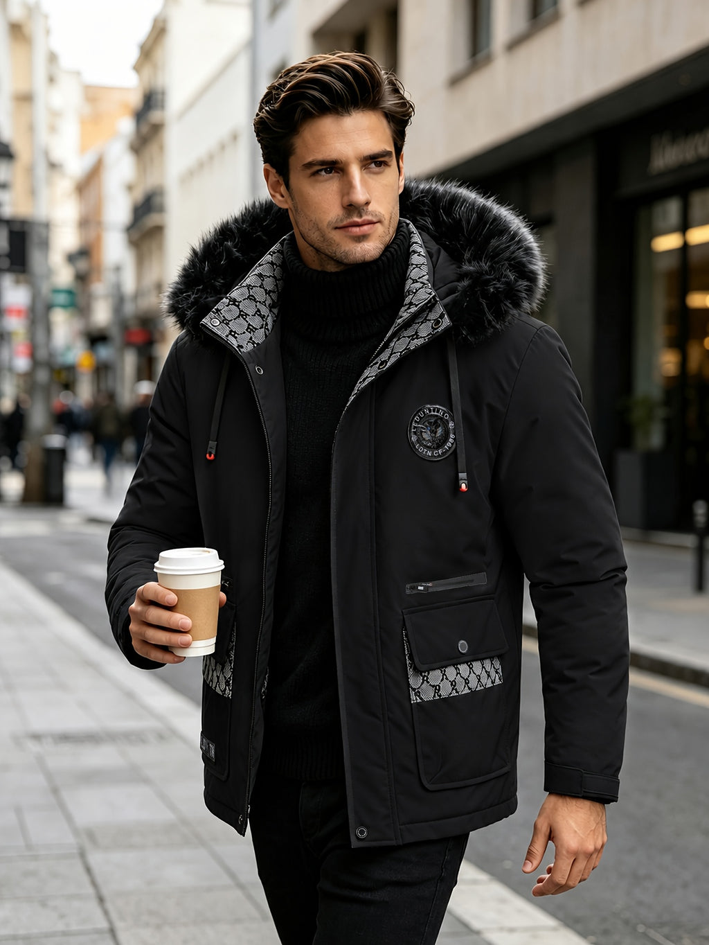 Manteau pour homme, à capuche, blanc