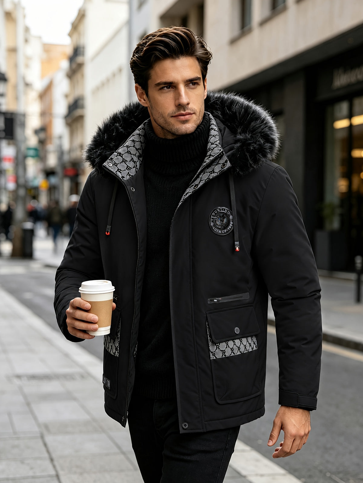 Manteau pour homme, à capuche, blanc
