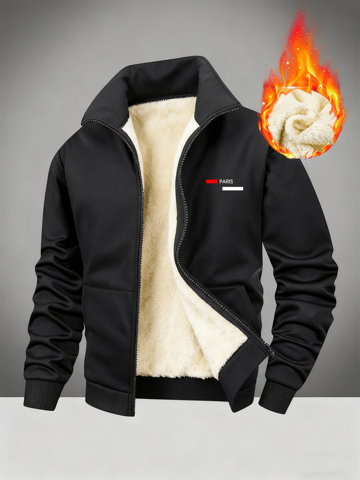 Veste pour homme, polaire, à col montant, noir