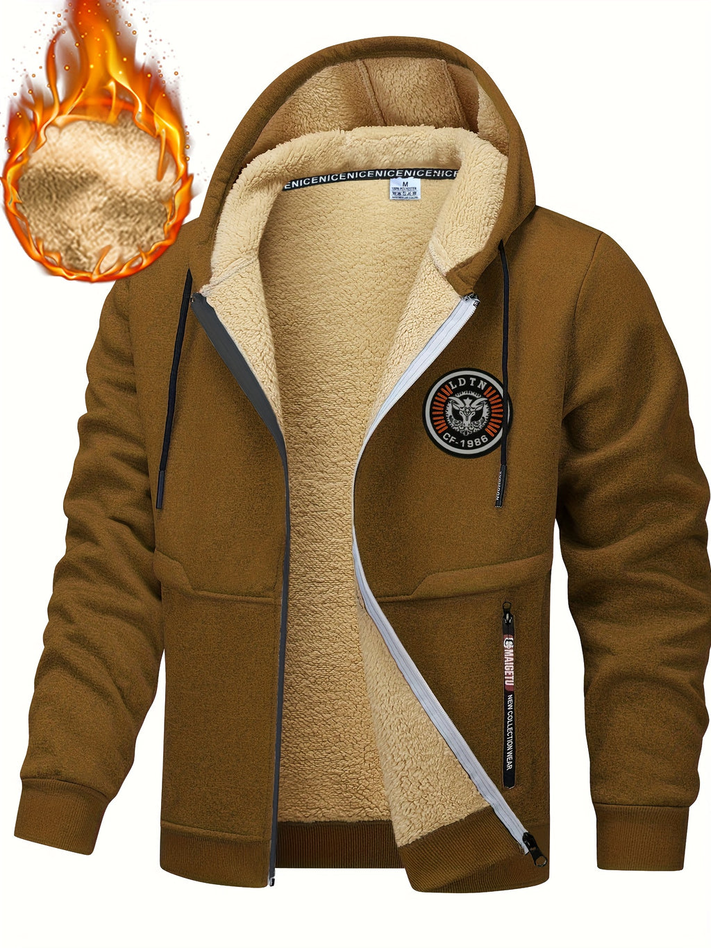 Veste pour homme, polaire, à capuche, 【rouge】