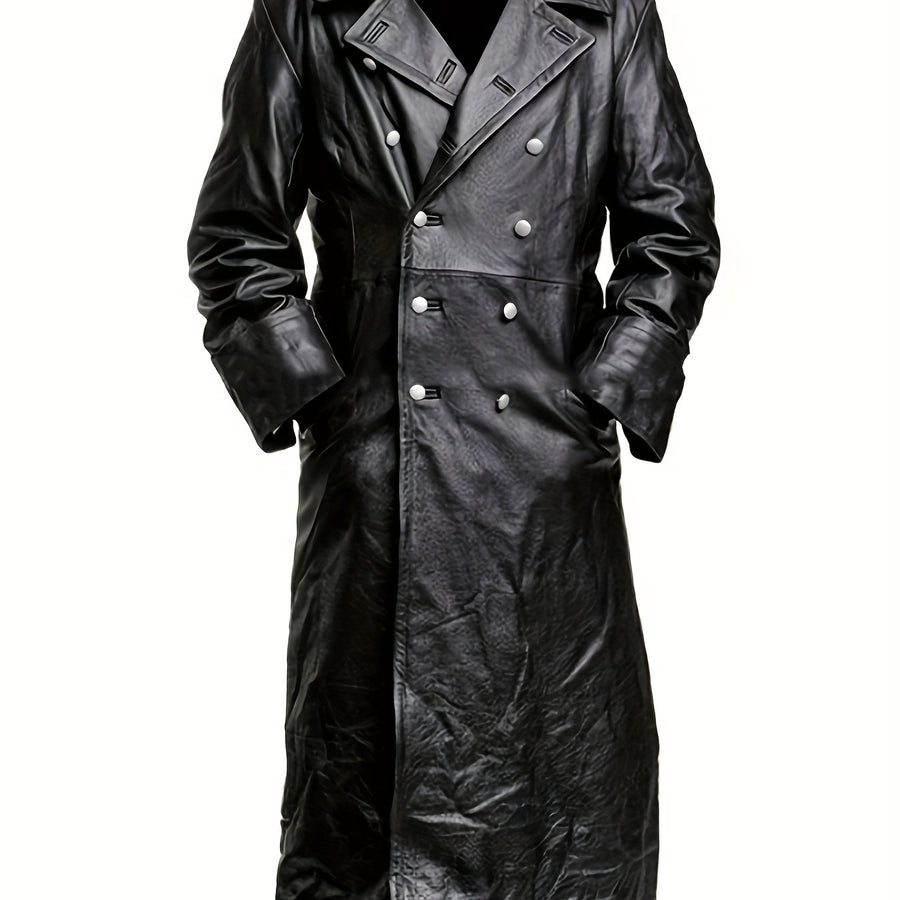 Manteau mi-long, à revers, noir, coloris noir