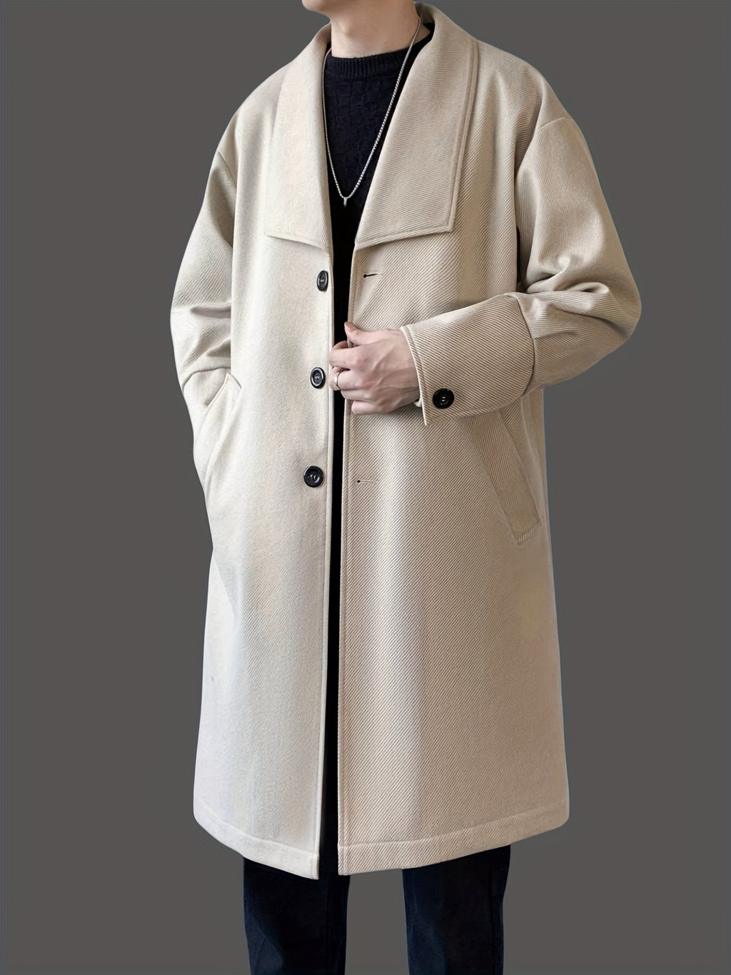 Manteau long pour homme, à revers, abricot