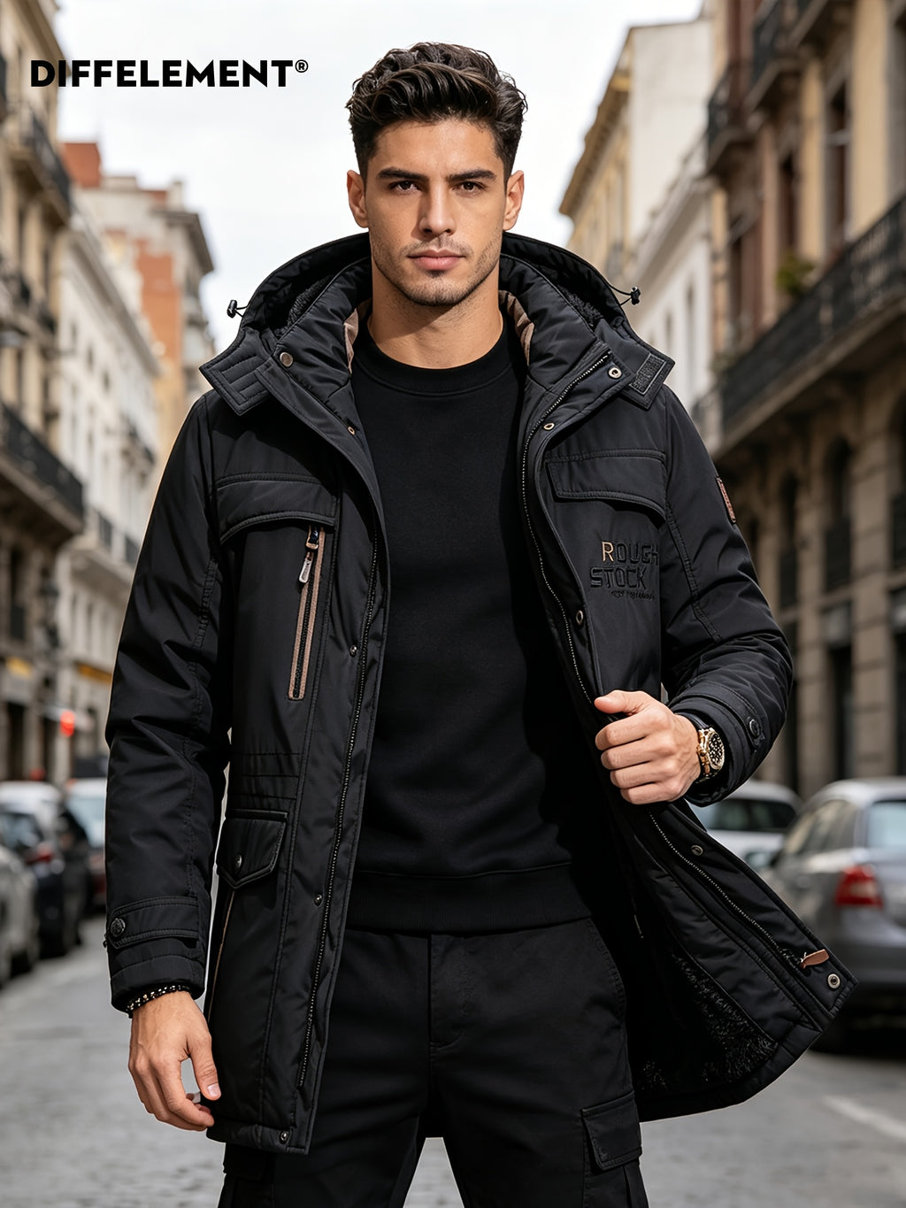Parka matelassée pour homme, coupe-vent, à capuche