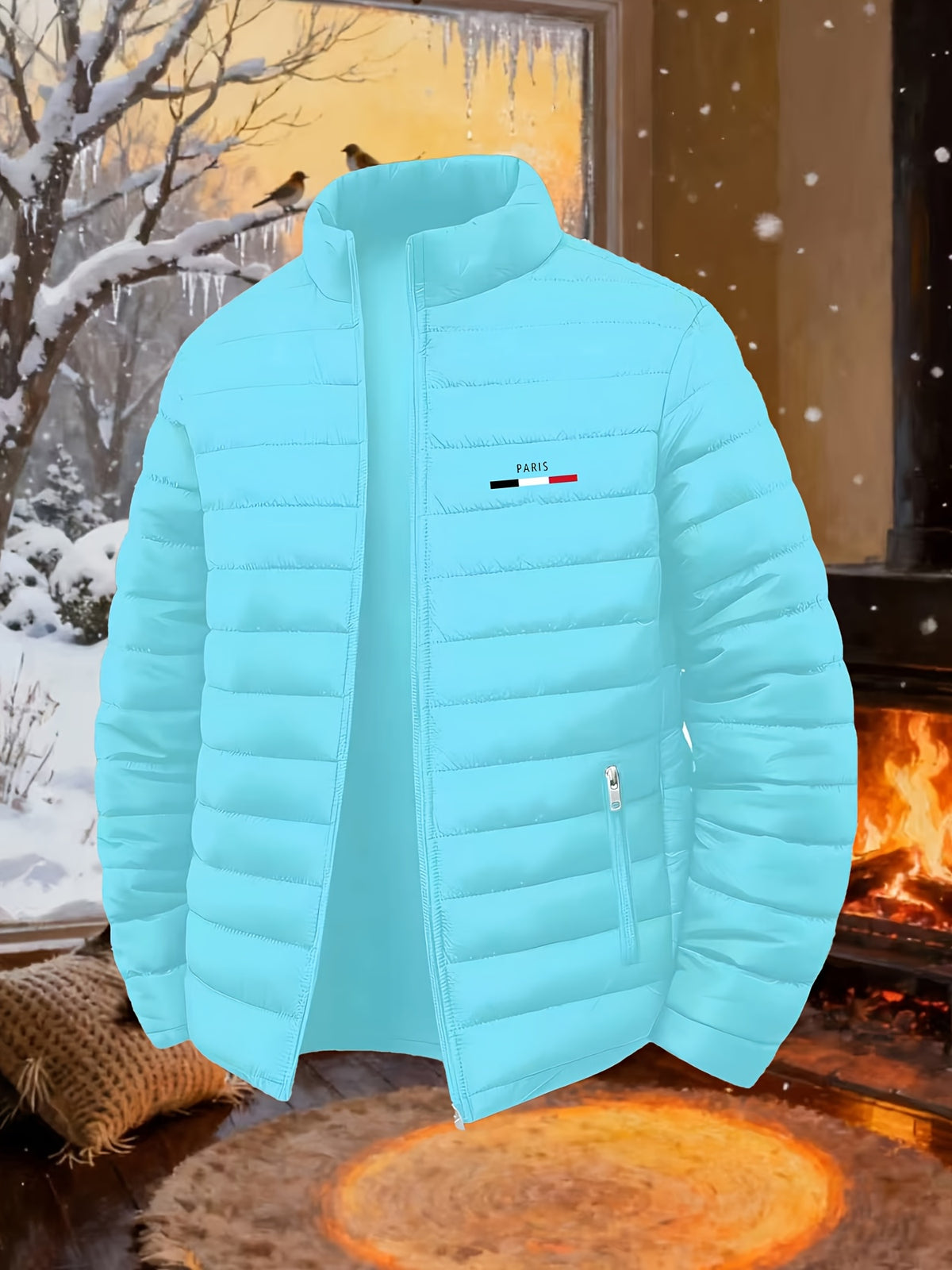Veste matelassée pour homme, à col montant, bleu ciel